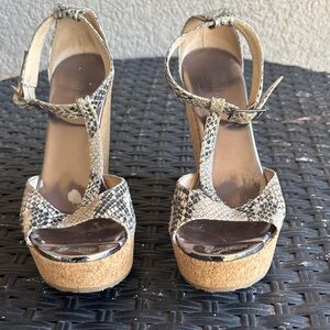 Jimmy Choo Snake-Print T-Strap Wedge Sandals - Neutral/Tan